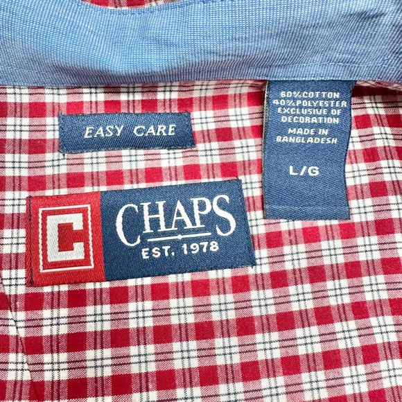 Chaps Easy Care Dress Shirt Mens L Red Plaid Button Down Collar LS - Picture 8 of 10